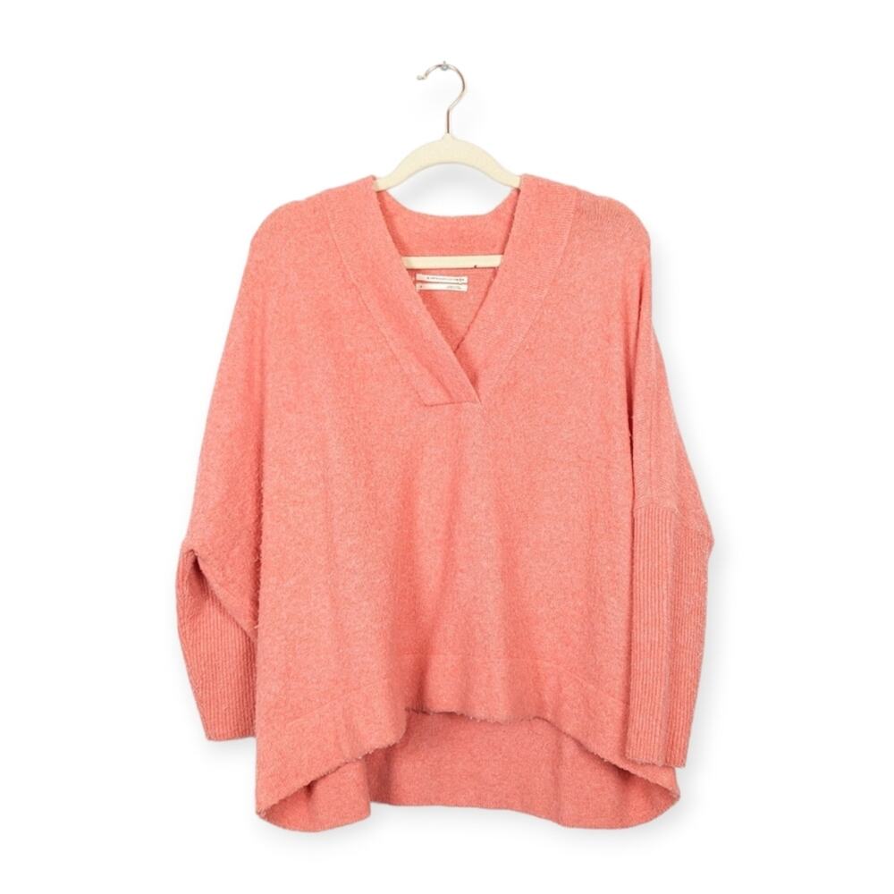 Anthropologie Coral Oversized Casual Long Sleeve V-Neck Sweater Size S